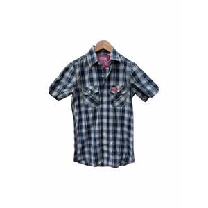 Superdry Blue Casual Button-Down Shirts S&D Plaid Short Sleeve Button Down Small